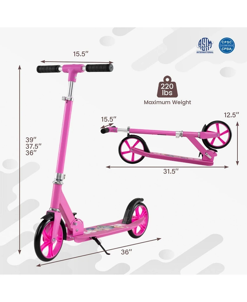 Sugift Folding Aluminum Alloy Scooter with 3 Adjustable Heights for Kids and Adults