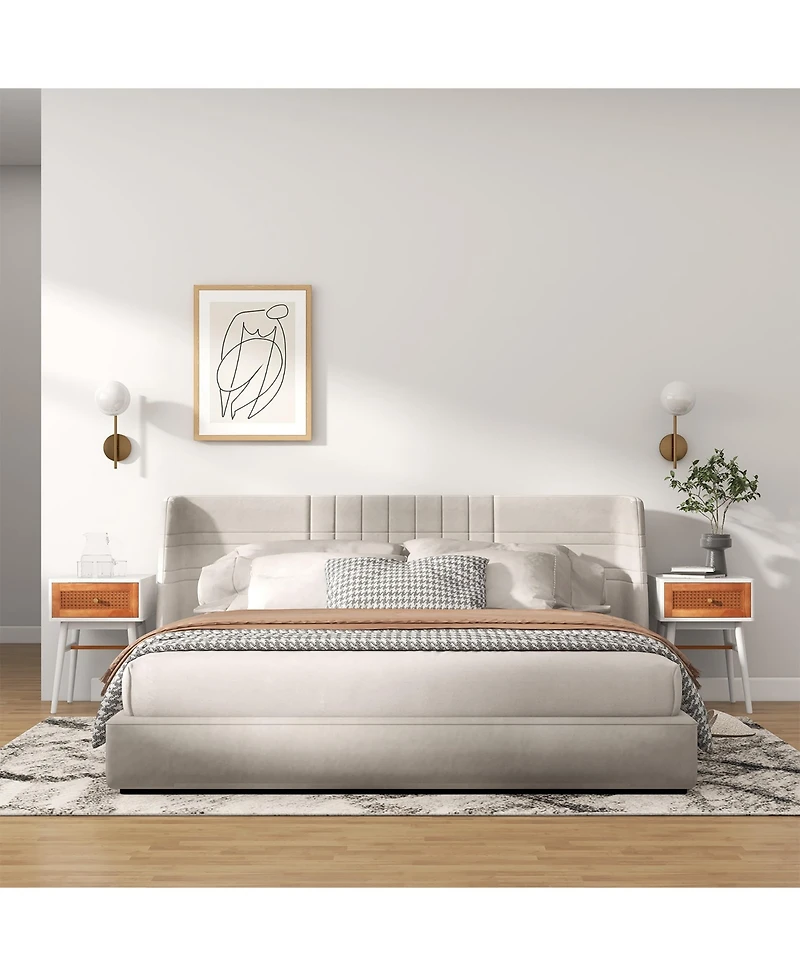 Costway Nightstand Modern Bedside End Table with Storage Drawer and Solid Wood Legs