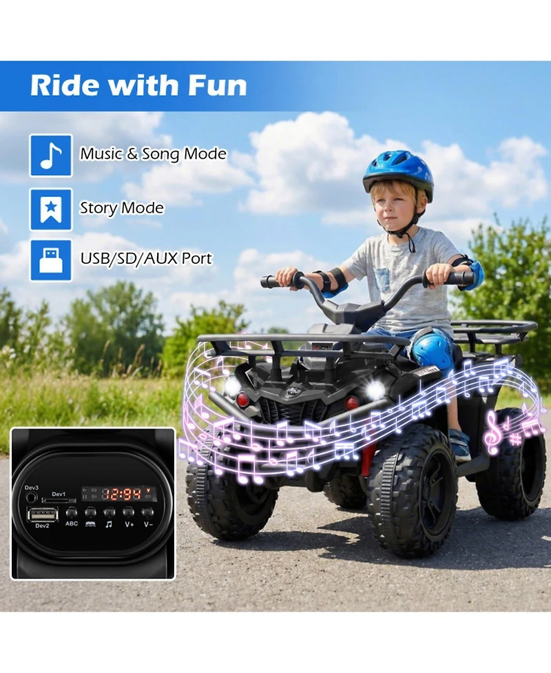 Hongge 24V Kids Electric Ride-On Quad Atv, Dual Motors, Led Headlights & Off-Road, 39.5" x 21" x 22", 66 lbs., Ages 3+