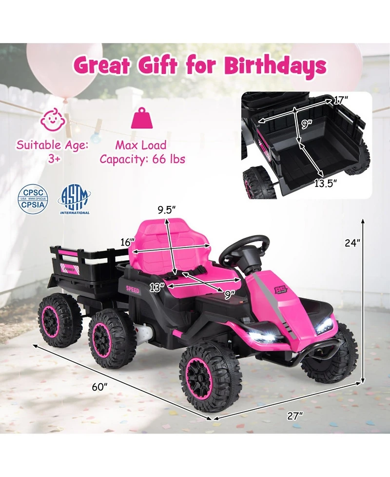 Hongge 24V 2-In-1 Ride-On Tractor, 60" x 27" x 24", Remote Control, 66 Lbs. Capacity, Ages 3+