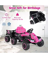 Hongge 24V 2-In-1 Ride-On Tractor, 60" x 27" x 24", Remote Control, 66 Lbs. Capacity, Ages 3+