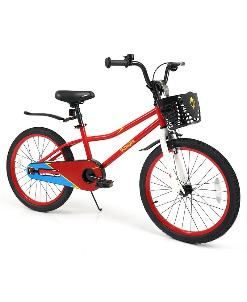 Hongge 20-Inch Height-Adjustable Kids Bike with Dual Brakes, Storage Basket, 143 lbs. Capacity, Ages 8+