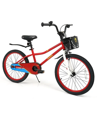 Hongge 20-Inch Height-Adjustable Kids Bike with Dual Brakes, Storage Basket, 143 lbs. Capacity, Ages 8+