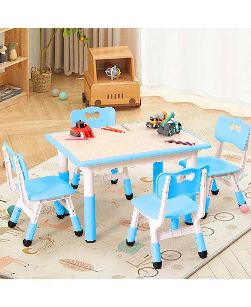 homfan Height Adjustable Kids Table and 4 Chair Set with Erasable Desktop, Non Slip Legs, Foldable, for Ages 2 to 10