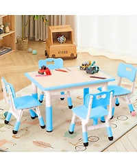 homfan Height Adjustable Kids Table and 4 Chair Set with Erasable Desktop, Non Slip Legs, Foldable, for Ages 2 to 10
