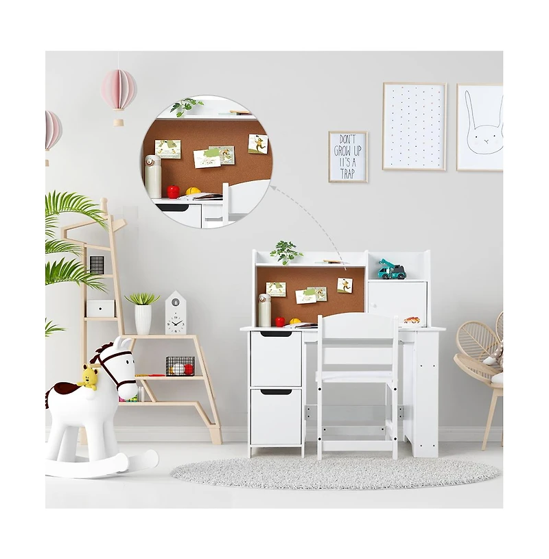 homfan Kids Desk and Chair Set with Storage Shelf, Bulletin Board, and 2 Drawers