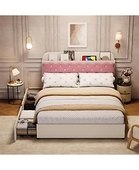 homfan Sandwich Cookie Style Princess Bed Frame, Upholstered with Storage Headboard and 2 Drawers, No Box Spring Needed