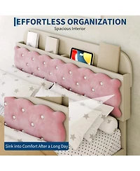 homfan Sandwich Cookie Style Princess Bed Frame, Upholstered with Storage Headboard and 2 Drawers, No Box Spring Needed