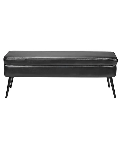 Slickblue Upholstered Storage Bench with Pu Leather Seat and Metal Frame Legs