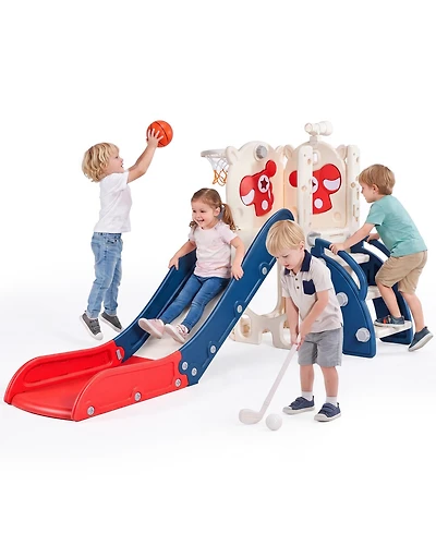 Sugift 7-in-1 Toddler Slide with Basketball Hoop, Golf, Telescope and Hiding Area Play Set, Ages 1-3