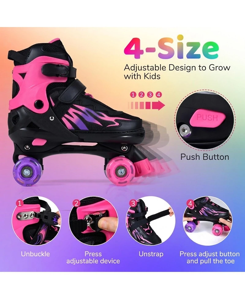 Hongge Teen Adjustable Quad Roller Skates with Light-Up Wheels, Ages 9+