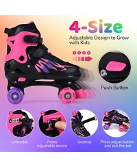 Hongge Teen Adjustable Quad Roller Skates with Light-Up Wheels, Ages 9+