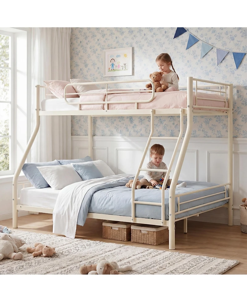 homfan Heavy Duty Twin Over Full Metal Bunk Bed, Space-Saving Kids Teens Adults, 450 Upper, 500 Lower, Slot Assembly