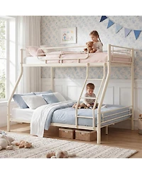 homfan Heavy Duty Twin Over Full Metal Bunk Bed, Space-Saving Kids Teens Adults, 450 Upper, 500 Lower, Slot Assembly