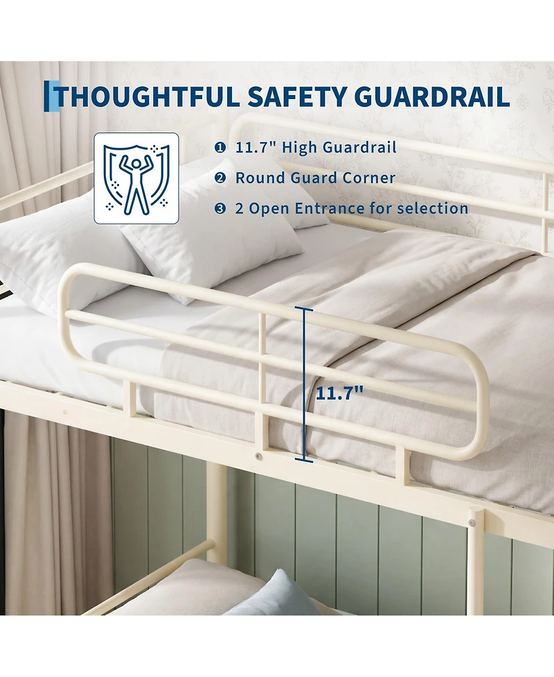 homfan Heavy Duty Twin Over Iron Bunk Bed, High 11.7" Guardrails, Reversible Ladder, Slot Assembly, 450 lbs Upper and 500 Lower