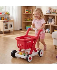 Hongge Scan and Sort Kids Shopping Cart with Pretend Food Light-Up Scanner and Adjustable Handle Ages 2 Plus
