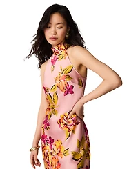 Steve Madden Juniors' Floral-Print Satin Halter Wedding-Guest Dress