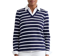 Jones New York Petite Long-Sleeve Striped V-Neck T-Shirt