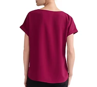Jones New York Petite Shoulder-Button-Detail Short-Sleeve Boat-Neck Blouse