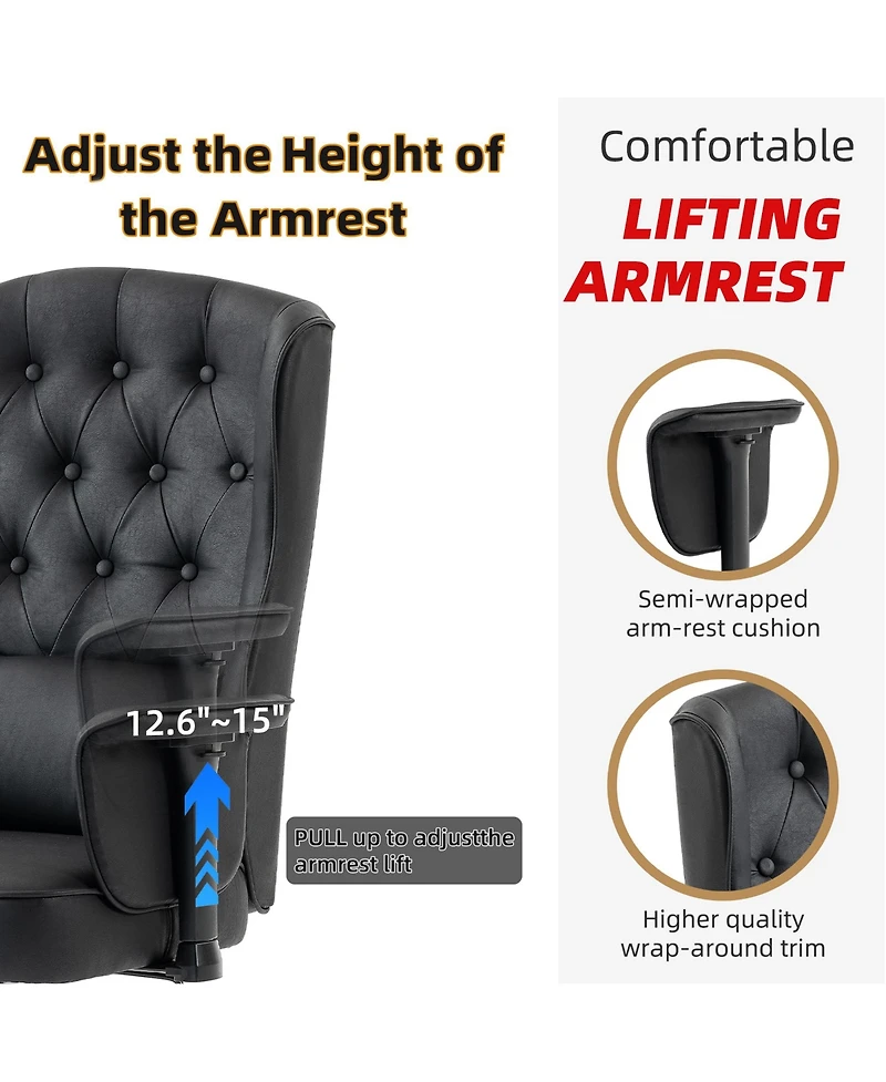 Dyhome Traditional Faux Leather Executive Office Chair with Adjustable Armrests and Lumbar Pillow