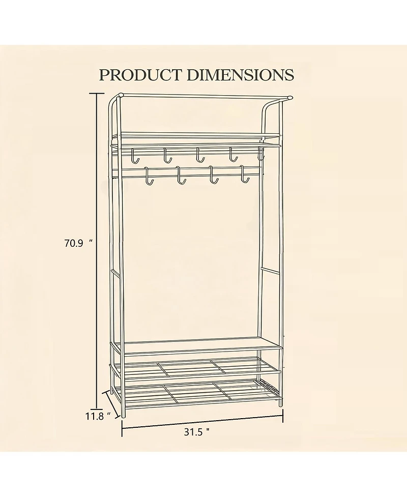 Gaomon Entryway Hall Tree - Industrial Coat Rack and Storage Bench, 8 Hooks, 2-Tier Shoe Shelf, Quick 20-Min Assembly
