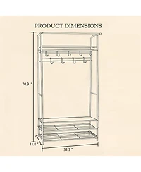 Gaomon Entryway Hall Tree - Industrial Coat Rack and Storage Bench, 8 Hooks, 2-Tier Shoe Shelf, Quick 20-Min Assembly