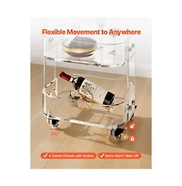 Slickblue 2 Tier Acrylic Rolling Cart Table with Wheels, Clear Storage Side Desk