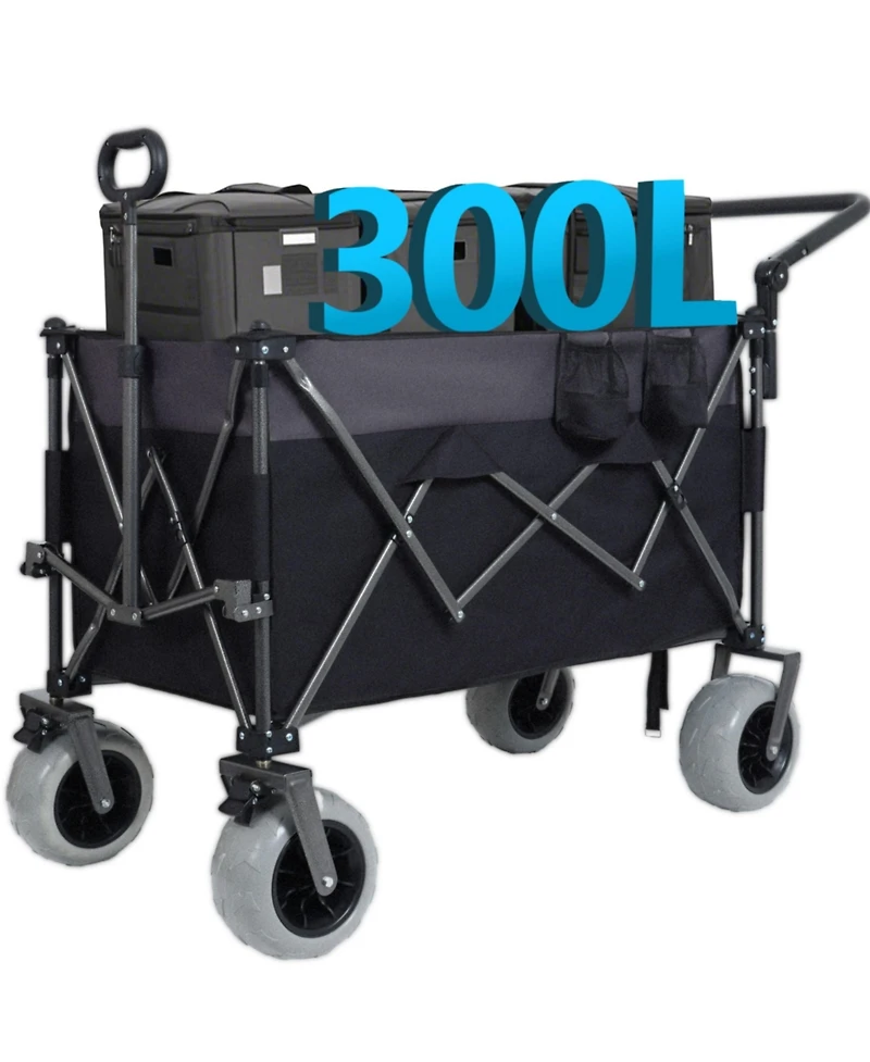 Mountaintop Multi-Functional Push-Pull Folding Wagon Cart, Rotating Handle,9"x4" Tires,400L Large Capacity for Beach, Groceries, Outdoor Transport