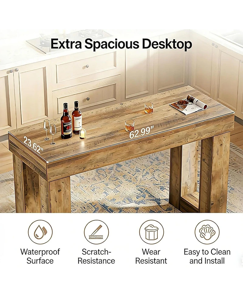 Tribesigns 63" Counter Height Bar Table, Wooden High Top