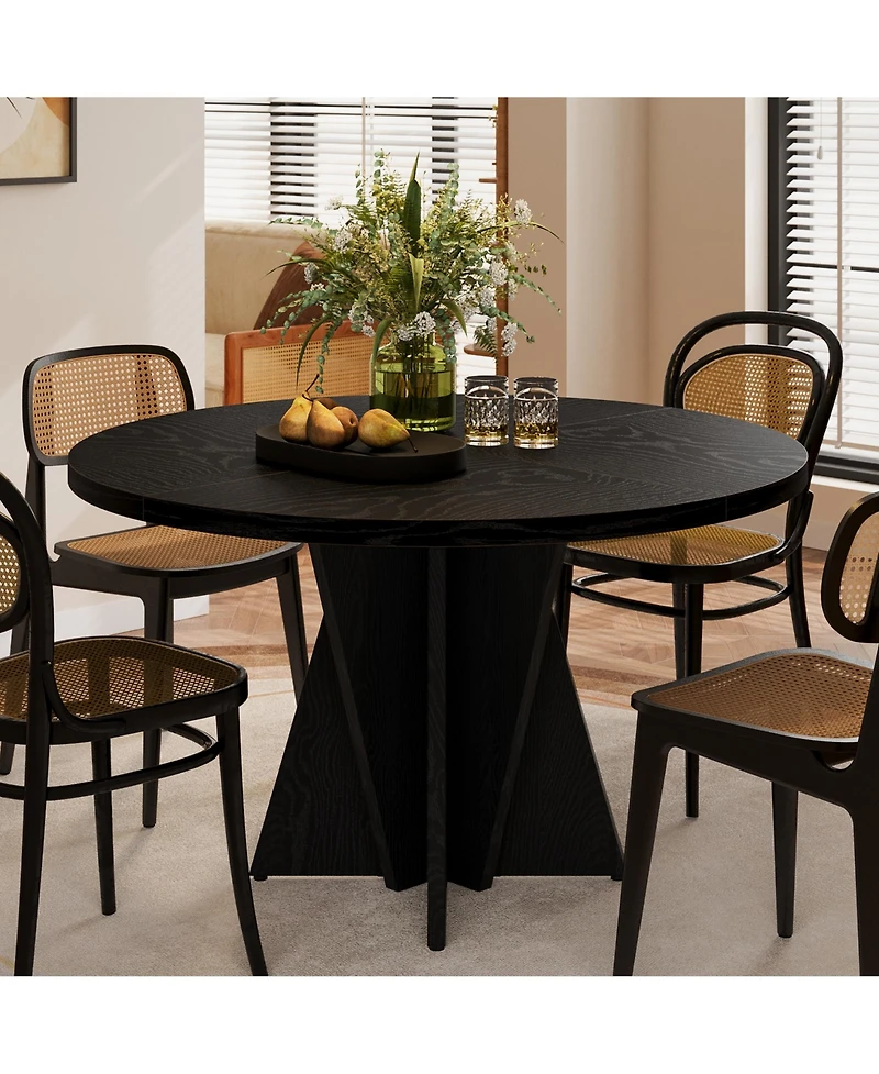 Hausource Modern Round Dining Table with Thickened Tabletop, Geometric Pedestal Base and Adjustable Foot Pads