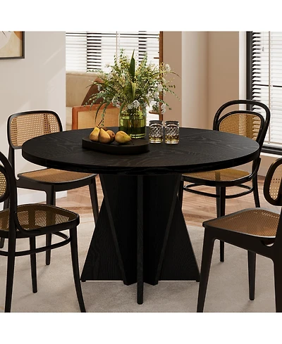 Hausource Modern Round Dining Table with Thickened Tabletop, Geometric Pedestal Base and Adjustable Foot Pads