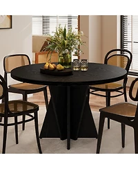 Hausource Modern Round Dining Table with Thickened Tabletop, Geometric Pedestal Base and Adjustable Foot Pads