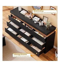 homfan 9 Drawer Dresser for Bedroom, 63" Wide Chest with Led Light and Charging Station, Tv Stand Multi-Functional Organizer for Living Room