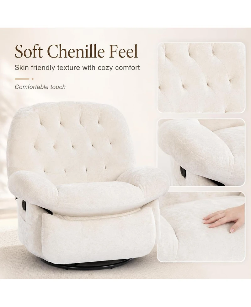 homfan 360 Degree Swivel Rocking Recliner Chair, Chenille Upholstered Lounge Chair with Retractable Footrest and Side Storage Pockets for Living Room