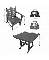 Innovaze 5-Piece Hdpe Weather Resistant Patio Dining Set, Poly Lumber Table and Chairs with Umbrella Hole for Outdoor Garden Yard Lawn (Slat)
