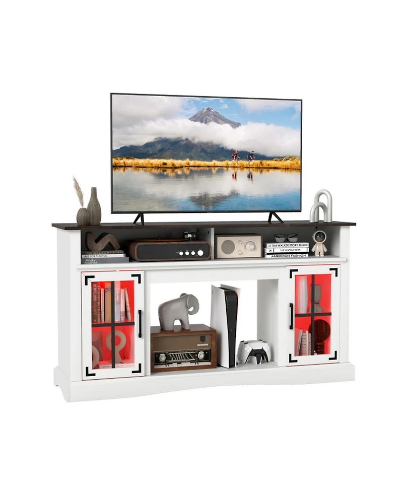 Sugift Led Tv Stand for TVs up to 50 Inch with Adjustable Glass Shelves and Remote-Controlled Lights
