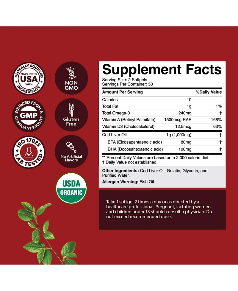 Nature's Craft Icelandic Wild Caught Cod Liver Oil Softgels