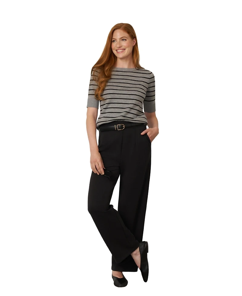 Cable & Gauge Women's Stripe Ballet Neck Sweater