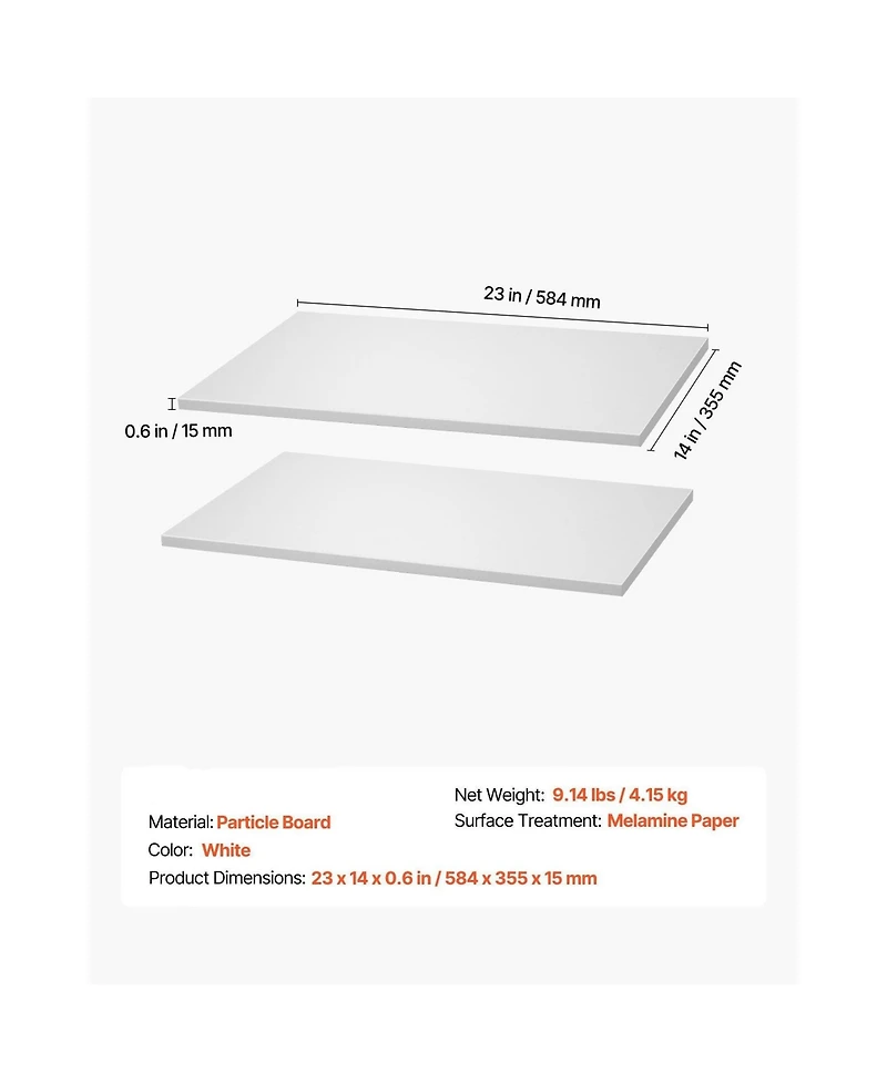 Slickblue 2 Pack Wooden Melamine Shelves, Replacement Cabinet Shelf Boards for Closet Organization