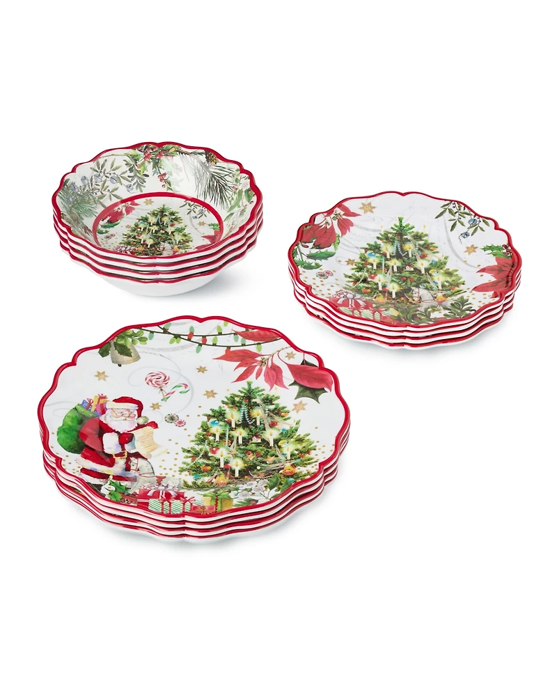 Certified International Santa's Delivery Melamine 12-Piece Dinnerware Set, Service For 4