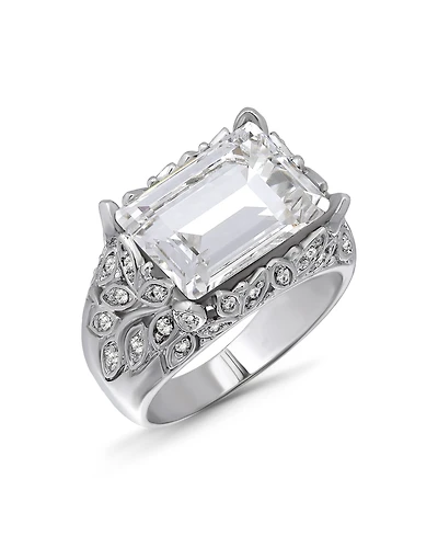 Macy's Emerald Cut Cubic Zirconia Fine Silver-Plated Over Brass Leaf Design Statement Ring