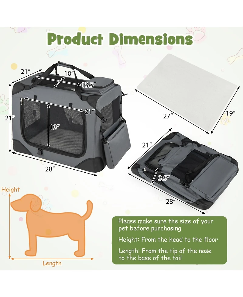 Ruie Collapsible Soft Sided Dog Crate 28 in 3 Door Folding Travel Pet Kennel