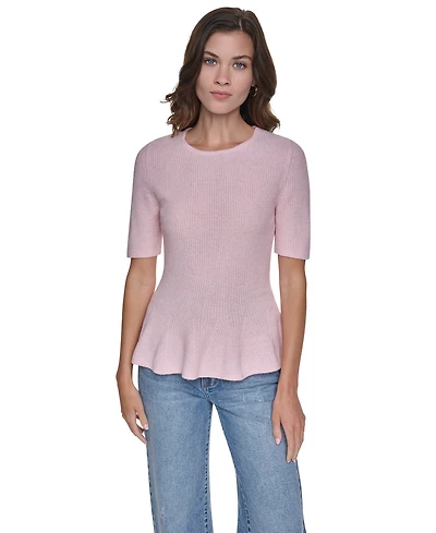 Dkny Jeans Women's Crewneck Elbow-Sleeve Peplum Sweater