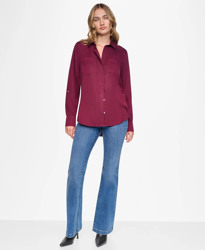 Dkny Jeans Women's Garment-Dye & Print Split-Back Button-Front Shirt