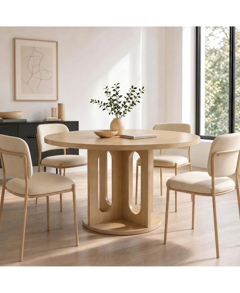 Gaomon 47" Wood Color Round Dining Table for 4-6, Cross Pedestal Base Kitchen Breakfast Table