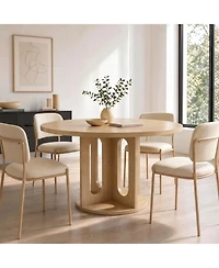 Gaomon 47" Wood Color Round Dining Table for 4-6, Cross Pedestal Base Kitchen Breakfast Table