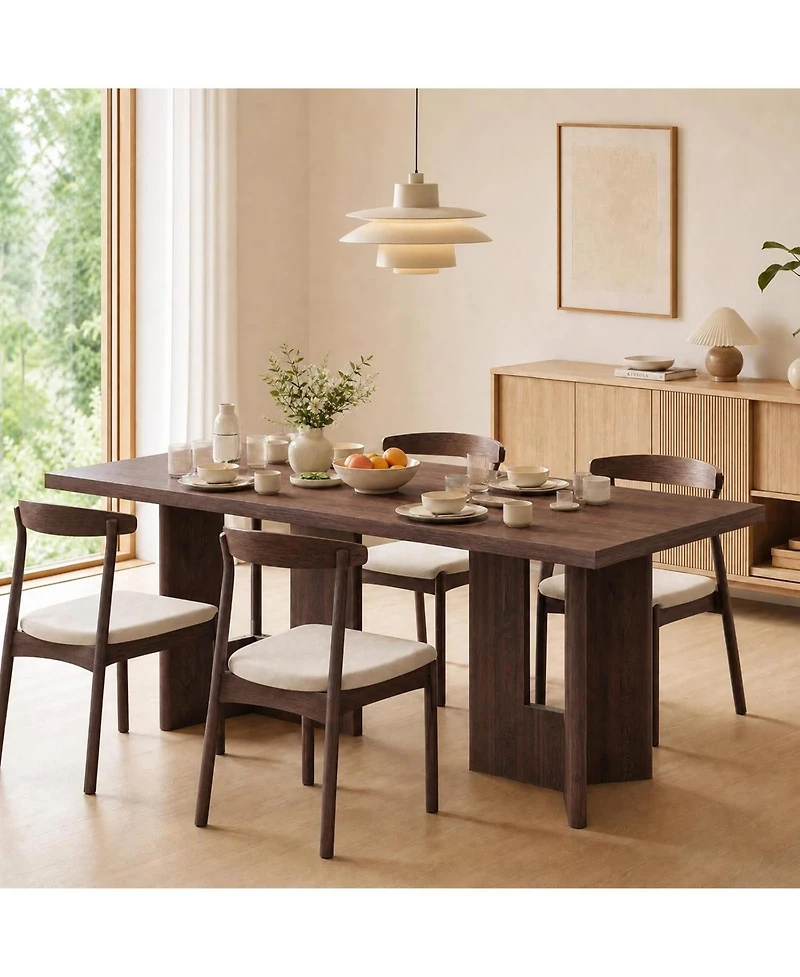 Gaomon 77" Rectangular Dining Table with Slab Panel Base, Seats 4-6, Vintage Walnut Finish