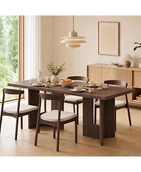 Gaomon 77" Rectangular Dining Table with Slab Panel Base, Seats 4-6, Vintage Walnut Finish