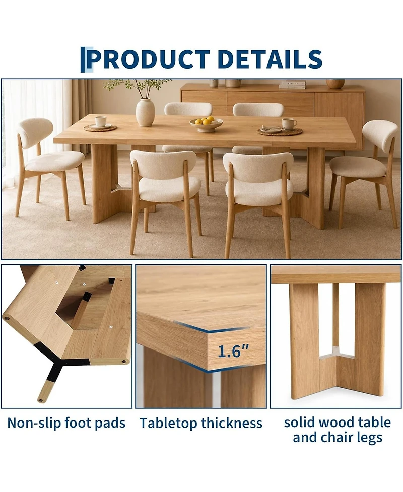 Gaomon 77" Rectangular Dining Table with Slab Panel Base, Seats 4-6