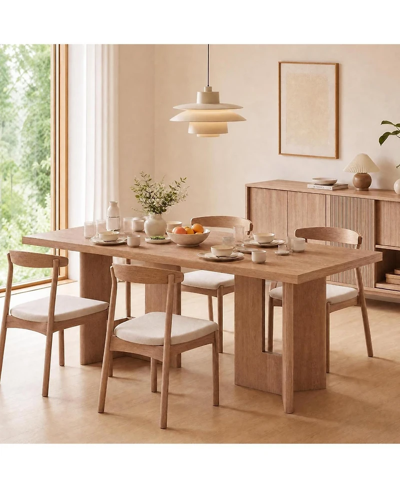 Gaomon 77" Oak Rectangular Dining Table with Panel Base, Seats 4-6, Vintage Walnut Finish